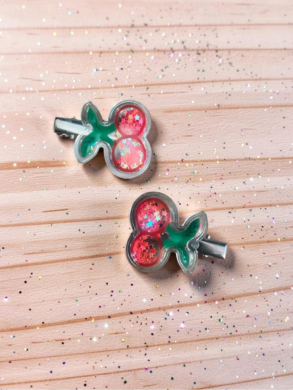 Cherry Mini Shakers  Hair Clips - Red & Green Set of 2